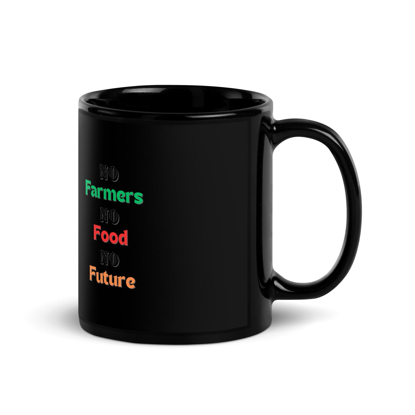 0-A-00 No Farmers NO Food No Future Black Glossy Mug