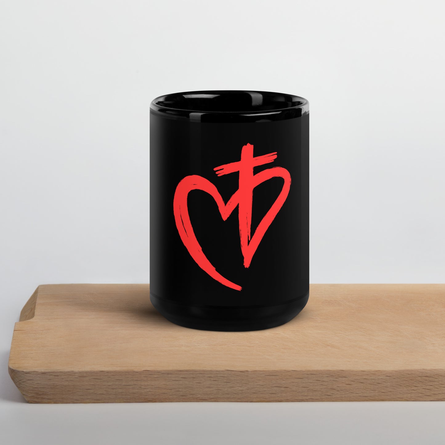 0-A-00 Jesus Cross Heart Black Glossy Mug