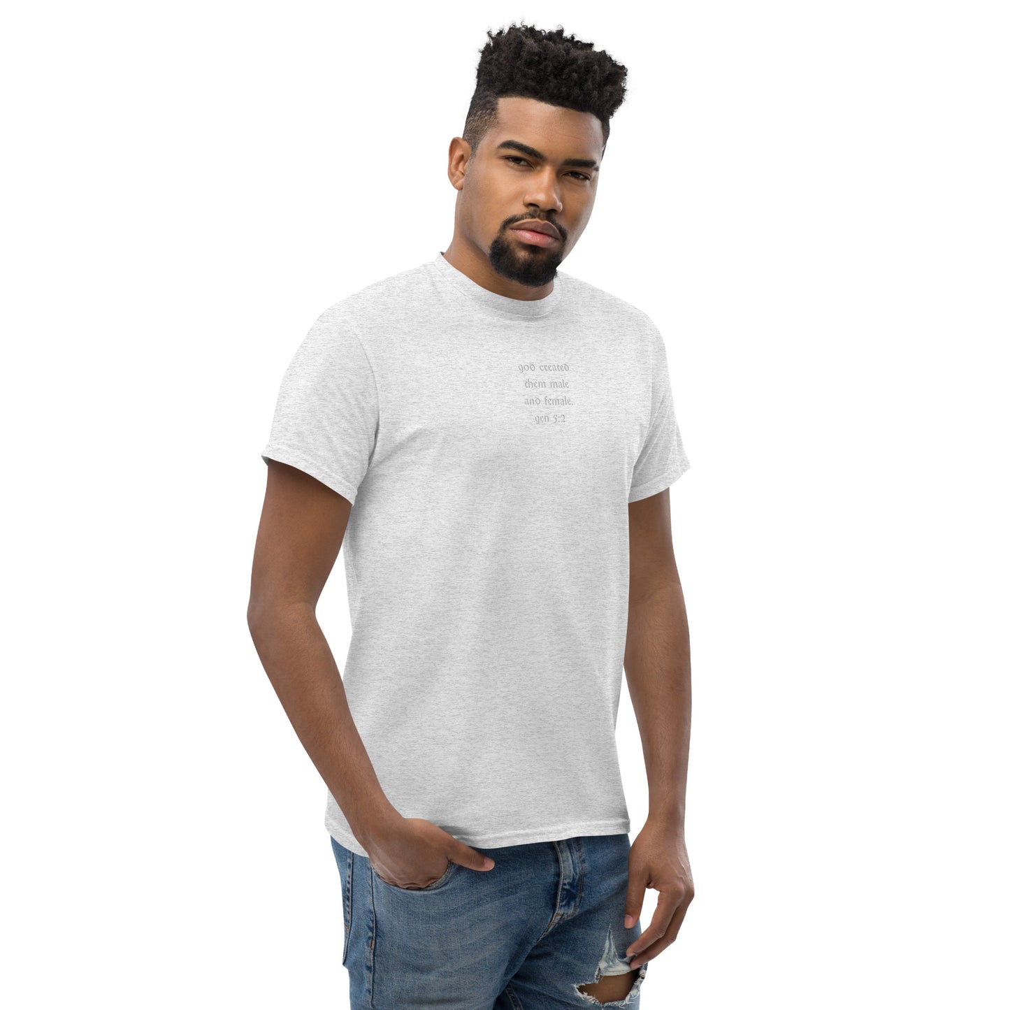 0-A-00 god created them male and female. gen 52 Men's classic tee