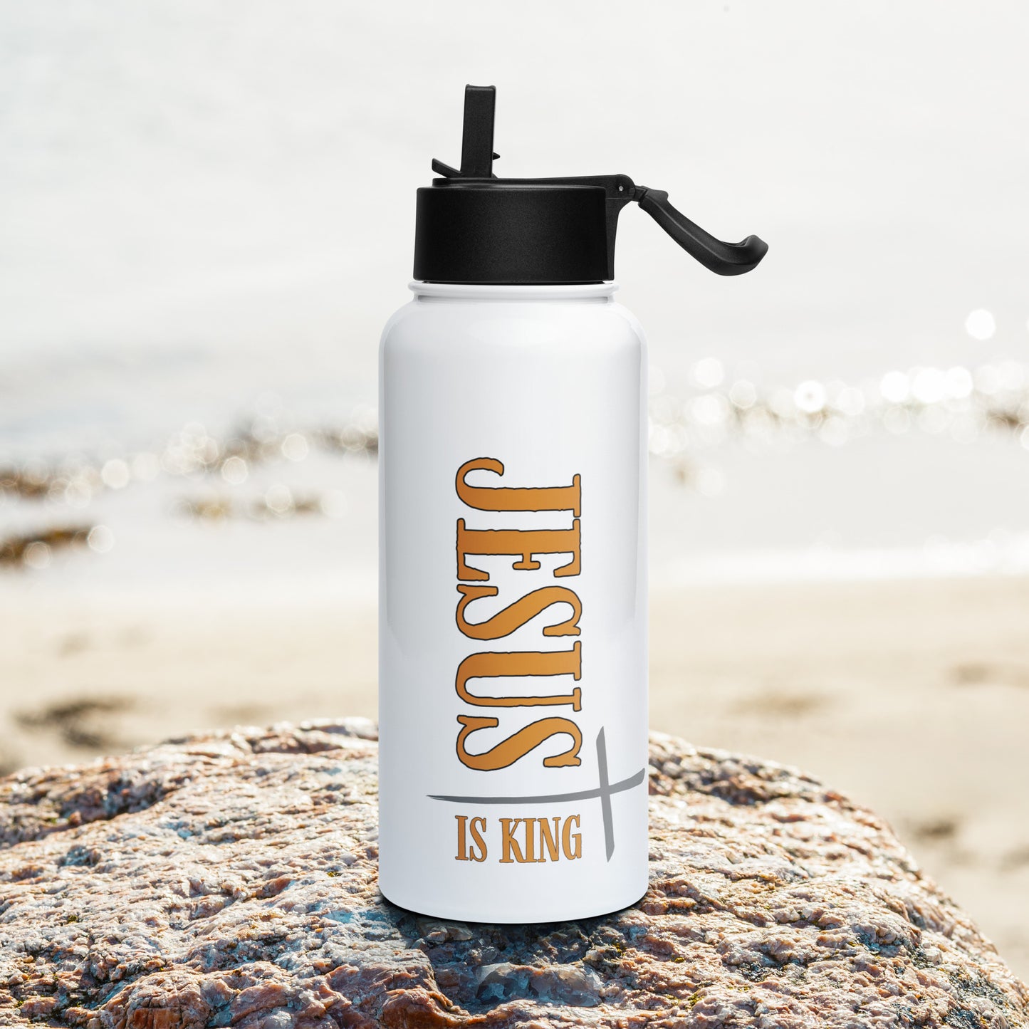 08-00 Jesus is King Stainless steel water bottle with a straw lid