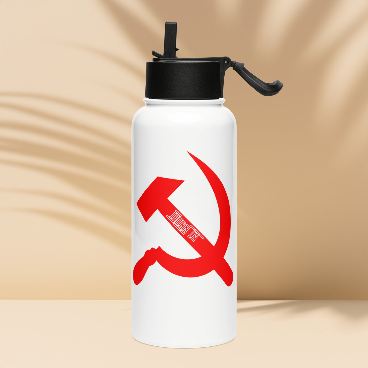 10-00 Born in USSR Stainless steel water bottle with a straw lid