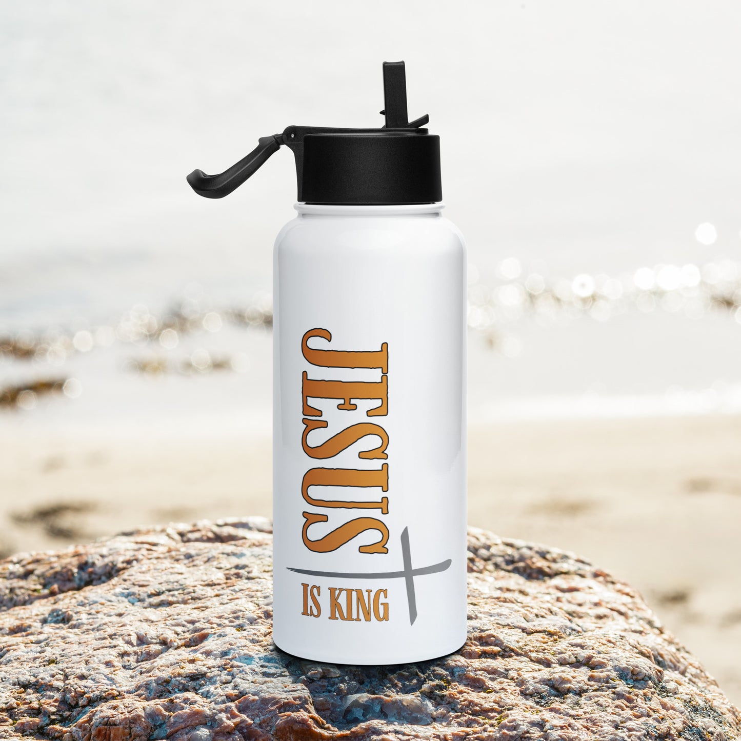 08-00 Jesus is King Stainless steel water bottle with a straw lid