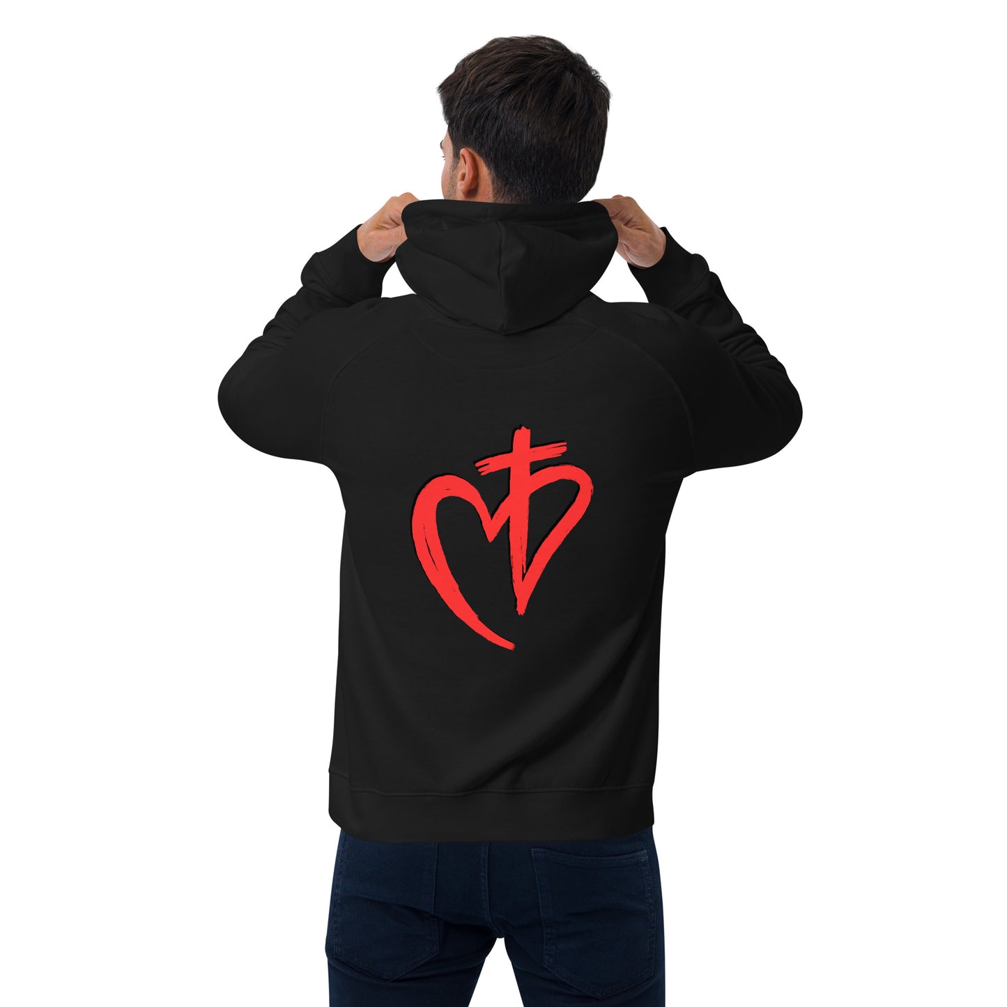 0-A-00 Jesus Cross Heart Unisex eco raglan hoodie