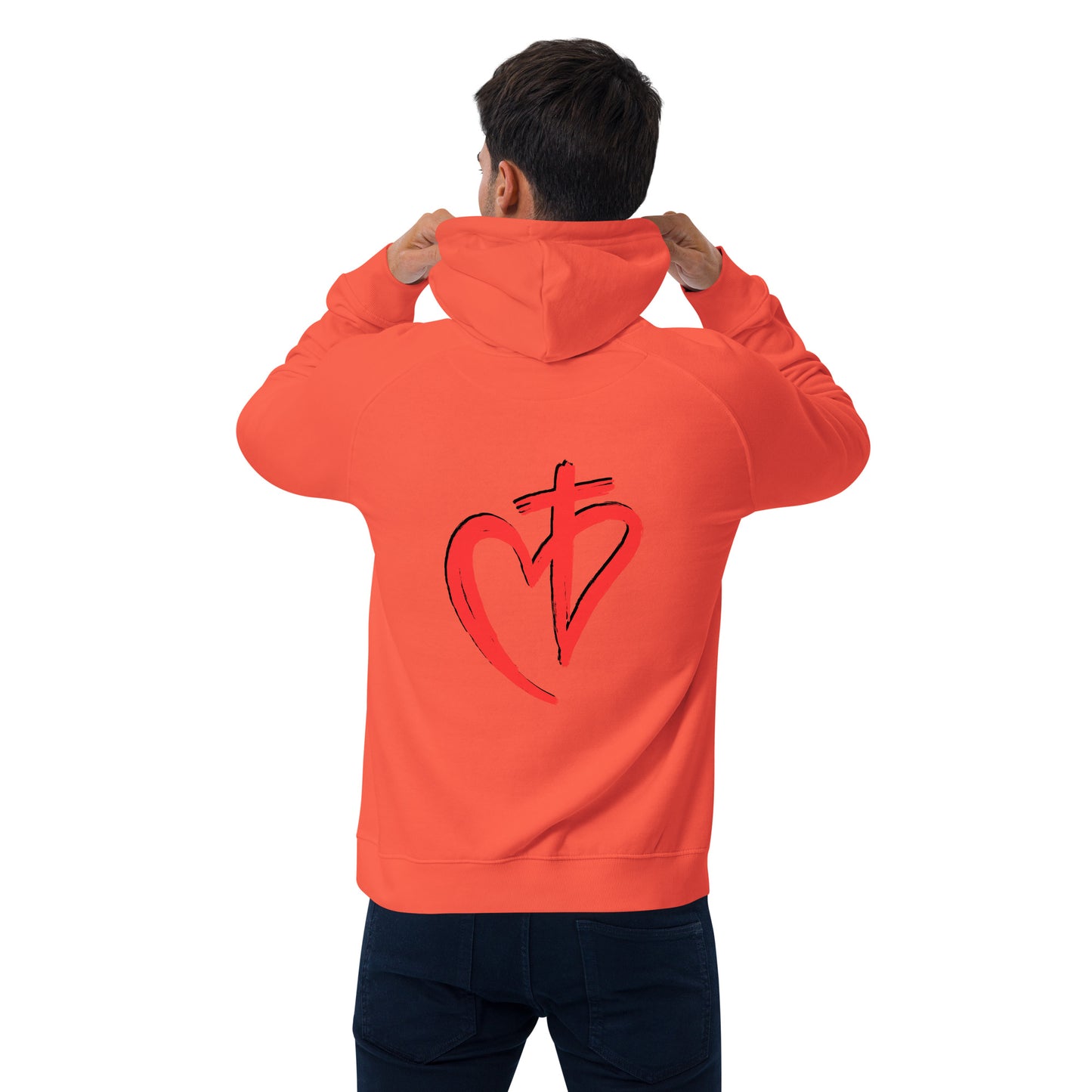 0-A-00 Jesus Cross Heart Unisex eco raglan hoodie